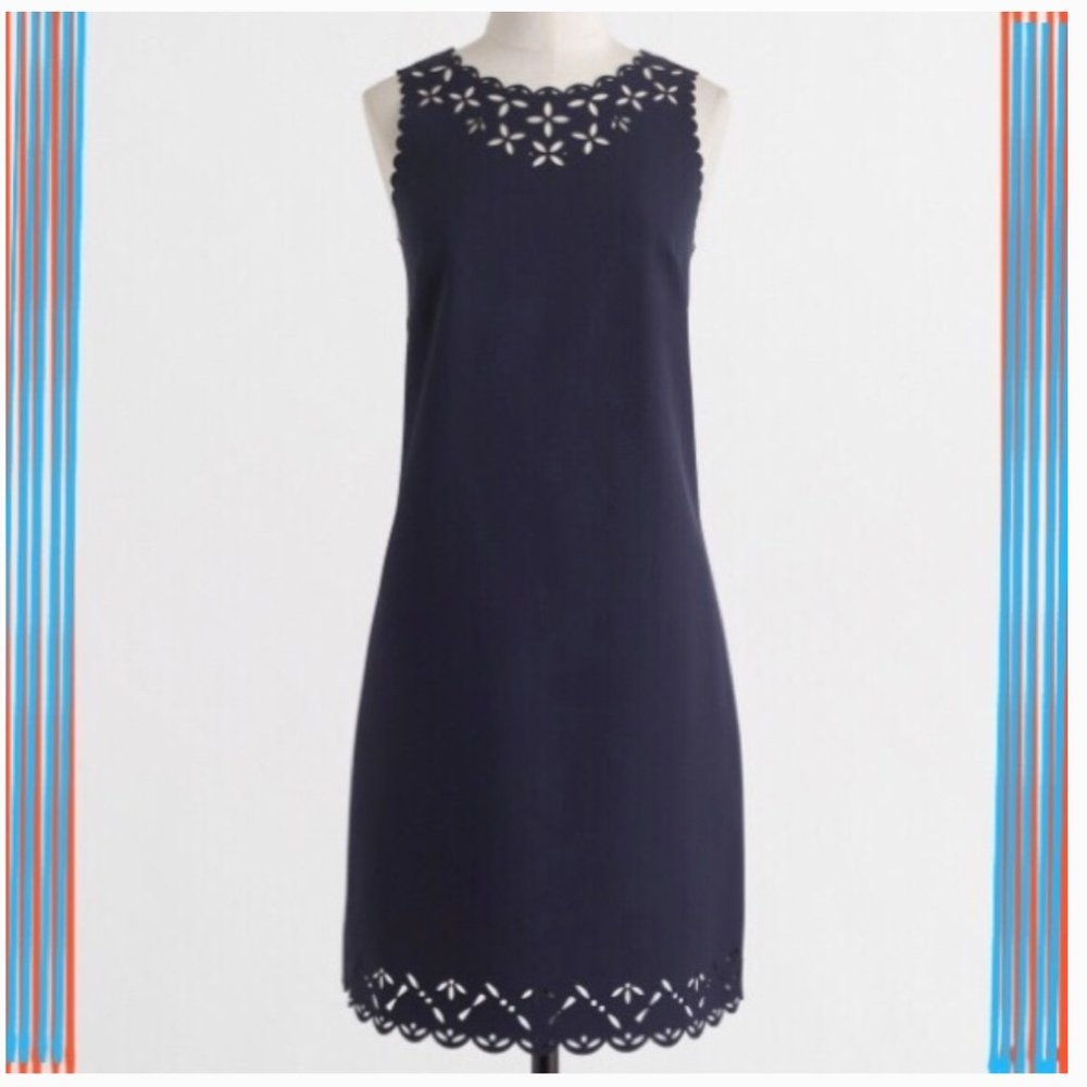 J. Crew Laser Cut Navy Floral Shift Dress 4